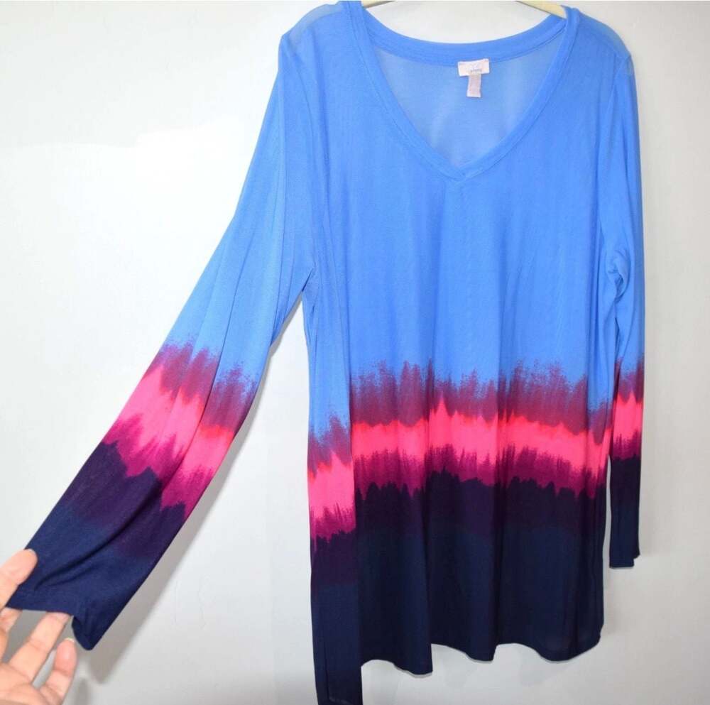 LOGO Layers Lori Goldstein Tie-Dye L/S Mesh Top Plus 2X